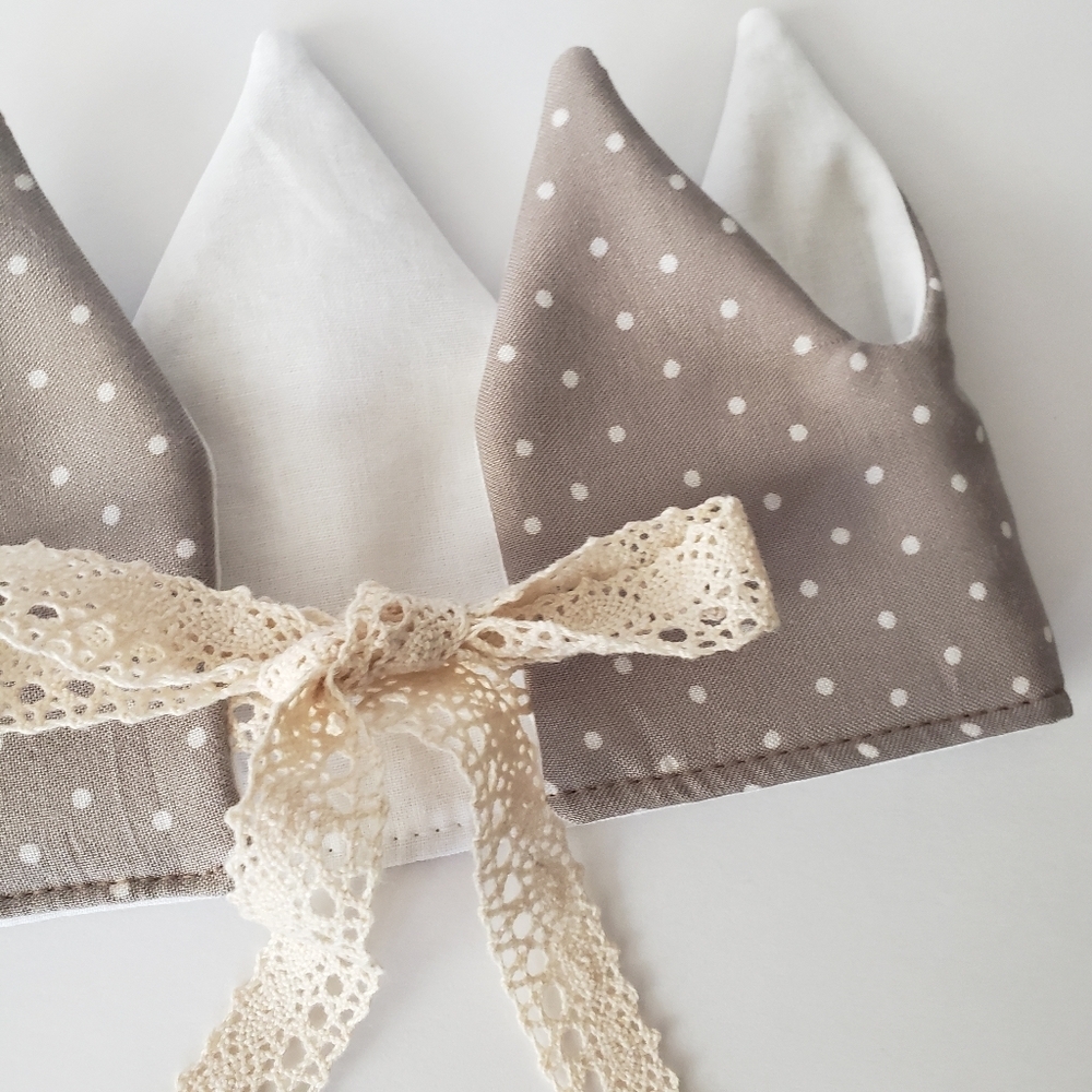 NEW Handmade Cotton Gray Polka Dot Fabric Baby Birthday Crown